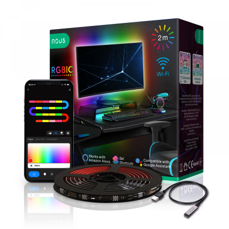 Casa si Gospodarie - Banda LED TV RGB Nous F9, Smart, Wifi, USB, 2m, LED 5050