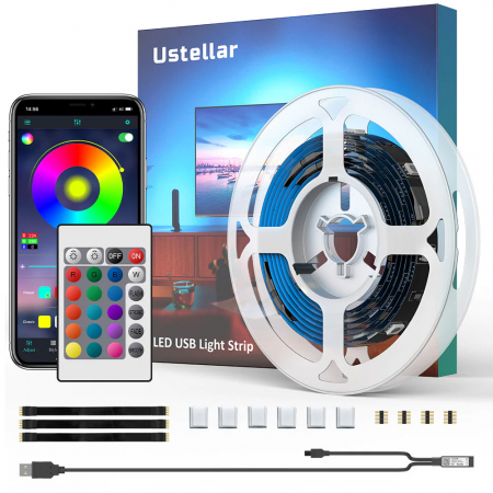 Casa si Gospodarie - Banda LED TV RGB Ustellar, Smart, USB, Telecomanda, 2m, LED 5050, 60 Leduri