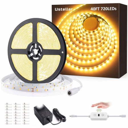 Benzi LED - Banda LED Ustellar 12m, 720 Leduri, Senzor de miscare, Lumina alb calda, Dimmer, 3000K