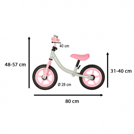 Bicicleta fara pedale pentru copii 80x40x57 cm, reglabila, roti din spuma, 1.8 kg, gri roz [1]