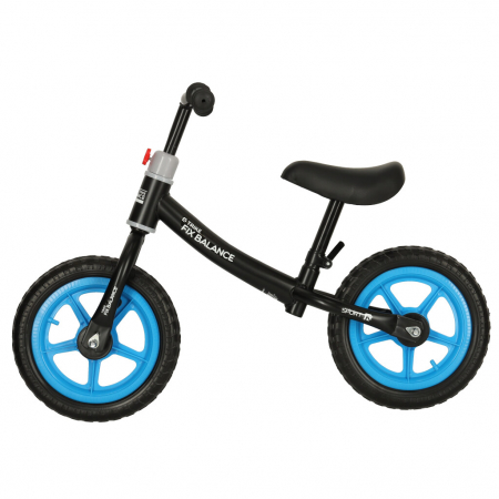 Bicicleta fara pedale pentru copii 80x40x57 cm, reglabila, roti din spuma, 1.8 kg, negru-albastru [2]