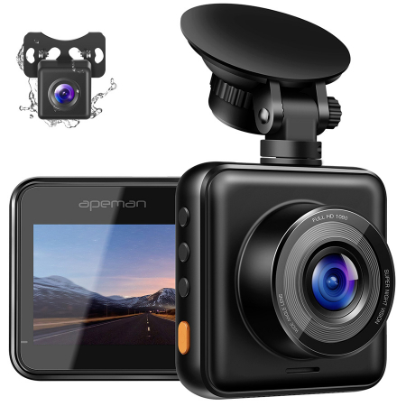 Camere Video Auto - Camera auto DVR  Dubla Apeman C420D, Full HD,  Bord si Spate, Unghi 170 grade, Detector miscare, G-Sensor, Mod parcare, Filmare in bucla