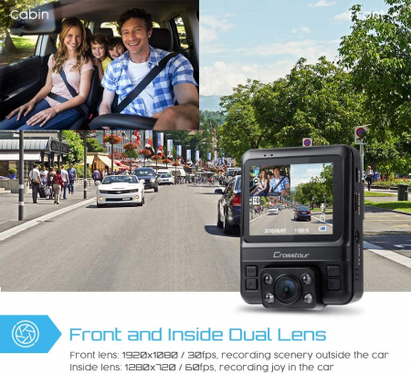 Camera auto DVR Dubla Crosstour CR750, GPS, Full HD,  Bord si Interior, Unghi 170 grade, Night Vision, WDR, G-Sensor, Mod parcare, Filmare in bucla [2]