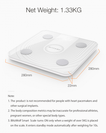 Cantar corporal Smart BlitzWolf Body Fat, 13 valori masurate, BMI, Alb [1]