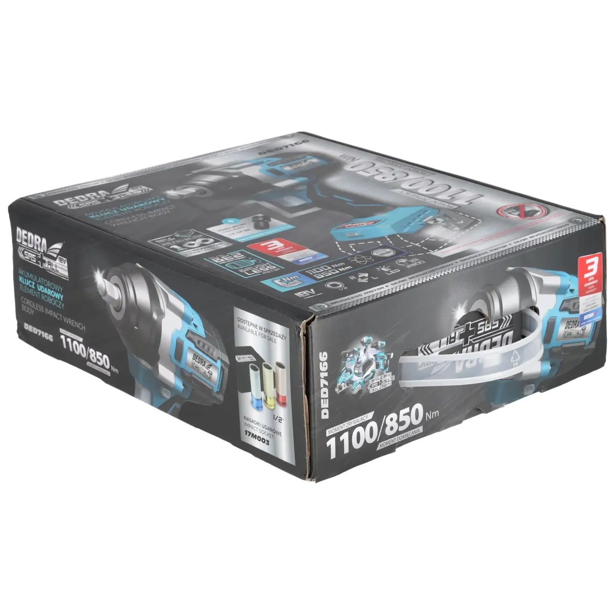 Cheie cu impact fără perii, pe acumulator, 850/1100Nm DEDRA SAS+ALL DED7166, prindere 1/2", 18V [4]