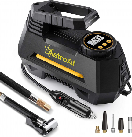 Construcții - Compresor Auto AstroAI A220B, 12V, 100PSI, Digital, Lumina de urgenta, Adaptoare incluse, Negru