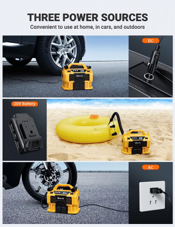 Compresor portabil cu acumulator AstroAI 3PLYE, 12V DC, 160PSI, Digital, Structura metalica, Adaptoare incluse [4]