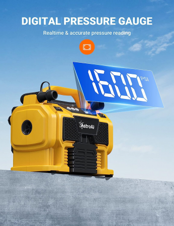 Compresor portabil cu acumulator AstroAI 3PLYE, 12V DC, 160PSI, Digital, Structura metalica, Adaptoare incluse [1]