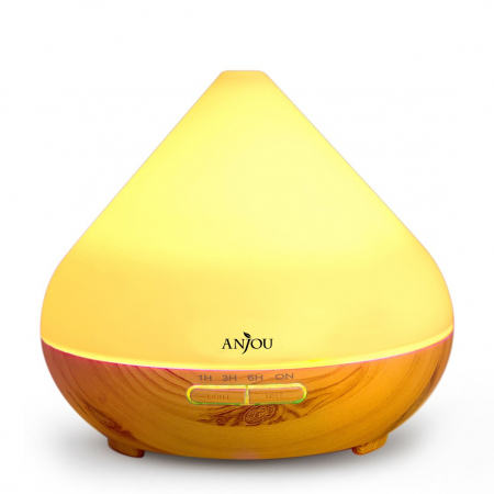 Aromaterapie si Beauty - Difuzor aroma cu Ultrasunete Anjou AJ-AD001, 300ml, 13W, LED 7 culori, oprire automata - Nuc Natur