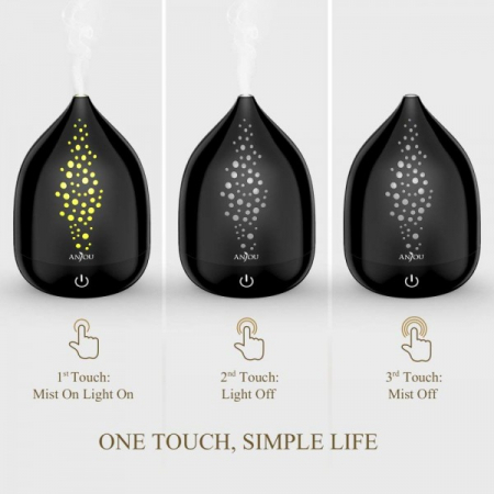 Difuzor aroma cu Ultrasunete Anjou AJ-AD006, 200ml, 13W, LED 7 culori, oprire automata - Negru [1]