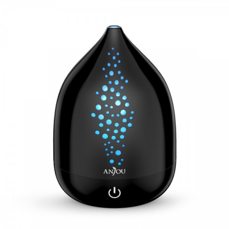 Aromaterapie si Beauty - Difuzor aroma cu Ultrasunete Anjou AJ-AD006, 200ml, 13W, LED 7 culori, oprire automata - Negru