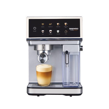 Electrocasnice Mici - Espressor Manual Daewoo DCMM1350, 1350 W, pompa ULKA 20 Bari, rezervor apa 1.6L, recipient lapte 500 ml detasabil, Argintiu
