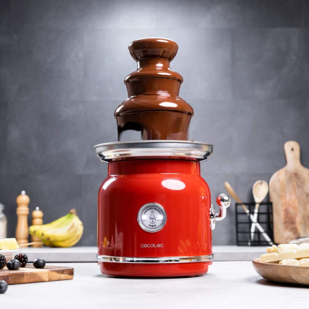 Electrocasnice - Fantana de ciocolata, Cecotec Fun Chocolicious, 90W, design retro,3 niveluri, Capacitate 700ml, Inox
