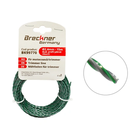 Accesorii echipamente de tuns iarba - Fir motocoasa/trimmer,2,4mm - 15m, dual, profil patrat rasucit