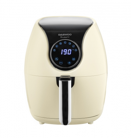 Casa si Gospodarie - Friteuza cu aer cald Daewoo DAF2000, 1500 W, display LCD, capacitate 3.6 litri, timer 30 minute, 12 programe predefinite, temperatura reglabila 80-200 grC, Crem