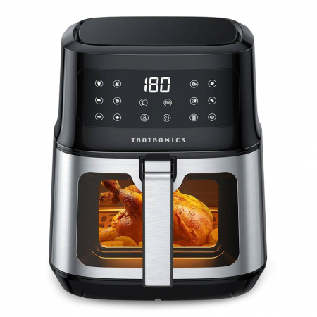 Casa si Gospodarie - Friteuza cu aer cald, fara ulei TaoTronics TT-AF011 Air Fryer, 1200W, 5L, Geam transparent, Control tactil, 8 Programe Presetate - Resigilat