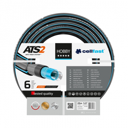 Grădină - Furtun pentru gradina Cellfast HOBBY cu 6 straturi, 1 2  , Armat, 25m, protectie UV, antirasucire