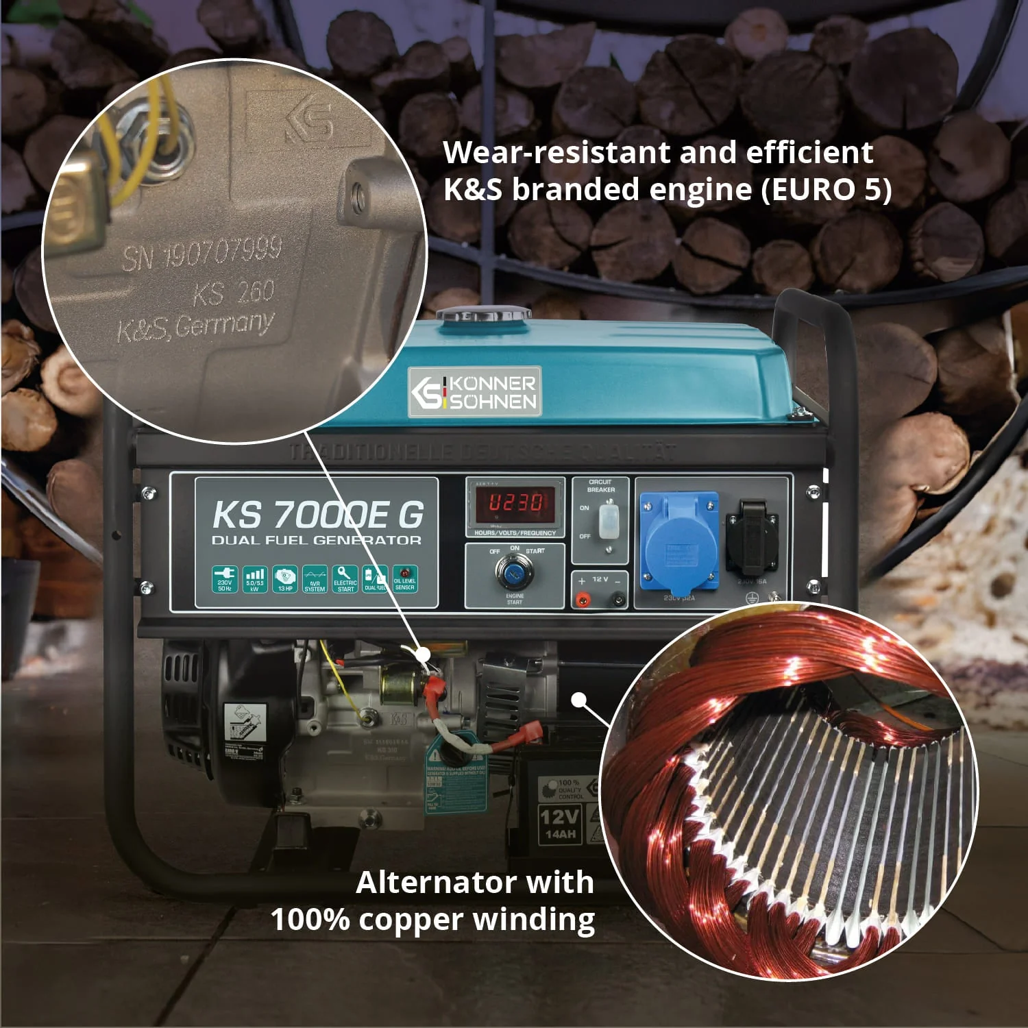 Generator pe gaz/benzina, 5,5 kW, Könner & Söhnen, KS 7000E G [4]