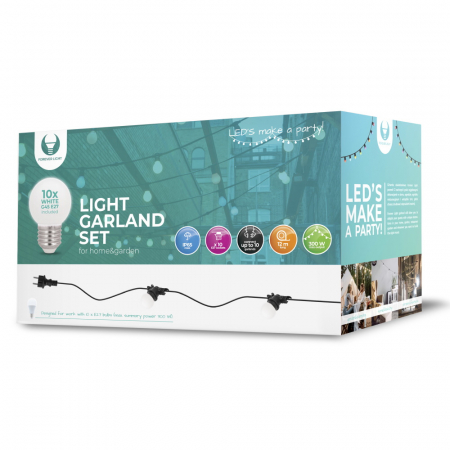 Casa si Gospodarie - Ghirlanda luminoasa decorativa exterior Forever Light 12m cu 10 becuri LED E27, G45 Alb IP65