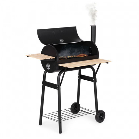 Gratar de gradina 91x60x114 cm, cu cos de fum, termometru si 3 rafturi, metal cromat, negru [1]