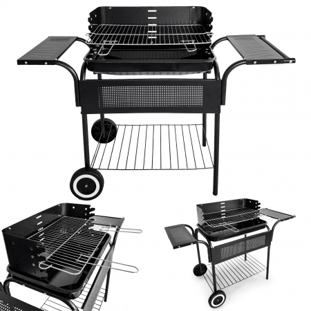 Gratar gradina 113x40x80 cm, gratar cromat 53x34 cm, 5 trepte reglaj, 3 rafturi si roti pentru mobilitate [1]