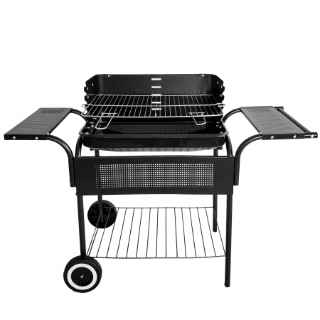 Gratar - Gratar gradina 113x40x80 cm, gratar cromat 53x34 cm, 5 trepte reglaj, 3 rafturi si roti pentru mobilitate