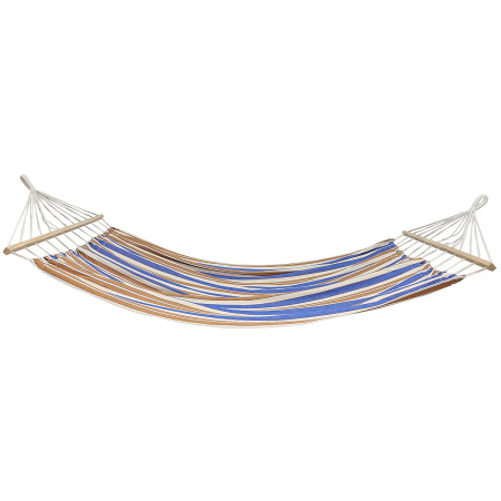 Hamac dublu cu bare din lemn, pentru 2 persoane, bumbac, 150kg, 200x150 cm, albastru si maro [4]