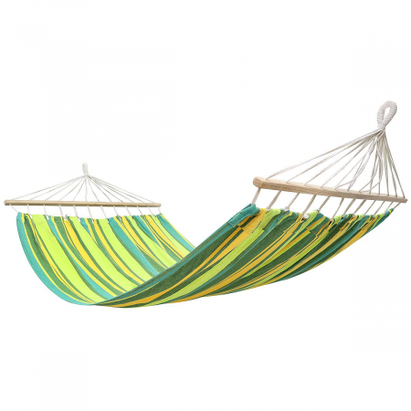 Hamac dublu cu bare din lemn, pentru 2 persoane, bumbac, 150kg, 200x150 cm, verde si galben [2]