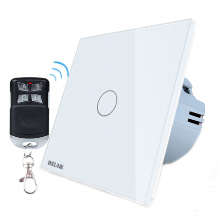 Casa si Gospodarie - Intrerupator simplu cu touch Welaik, Wireless, Telecomanda inclusa, Alb