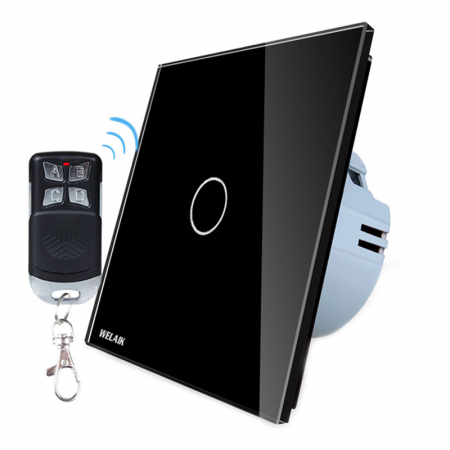 Casa si Gospodarie - Intrerupator simplu cu touch Welaik, Wireless, Telecomanda inclusa, Negru