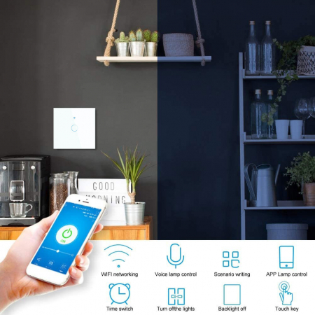 Intrerupator Smart cu Touch Rovo FN1C, 1 canal, Sticla Securizata, Tuya, Life Smart, RF 433MHz, Alexa si Google Assistant, fara nul [4]