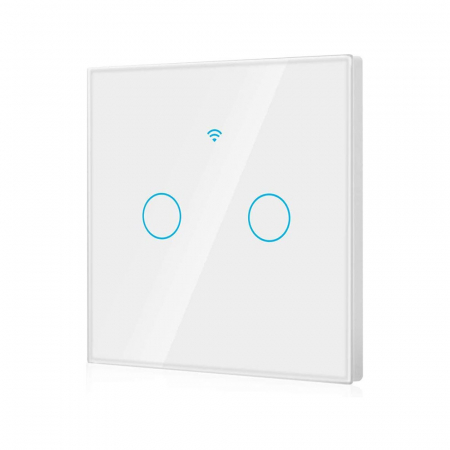 Casa si Gospodarie - Intrerupator Smart cu Touch Rovo FN2C, 2 canale, Sticla Securizata, Tuya, Life Smart, RF 433MHz, Alexa si Google Assistant, fara nul