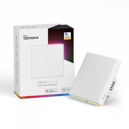 Casa si Gospodarie - Intrerupator Smart Sonoff T5-2C-86 WiF cu Full Touch (2 canale), Lumina LED 10A 2400W