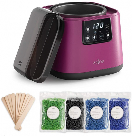Ingrijire personala - Kit Epilare Anjou PCA023 Incalzitor ceara profesional cu display LCD, 400g ceara, 4 arome, set spatule din lemn, control tactil