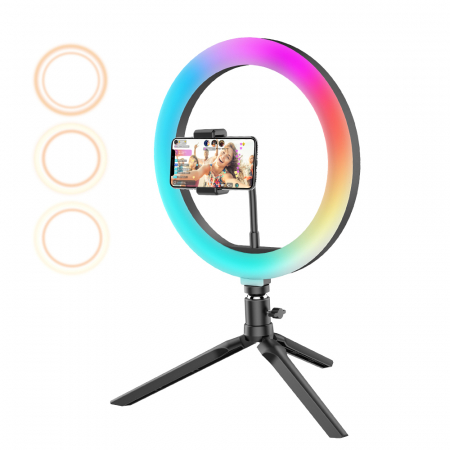 Ingrijire personala - Lampa Circulara LED BlitzWolf BW-SL5 RGB Make up Profesionala, Ring Light 120 Leduri 10 culori de lumina, cu Trepied 17cm