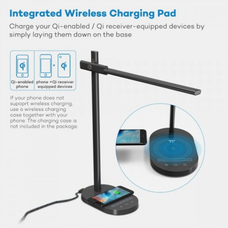 Lampa de birou LED TaoTronics TT-DL31, protectie ochi, control touch, Incarcare Telefon Wireles si USB [1]