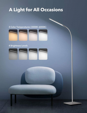 Lampa de podea LED TaoTronics TT-DL072, ajustabile 4 culori de culoare, 4 niveluri de luminozitate - Alba [1]