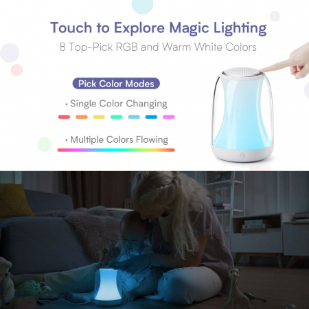 Lampa de veghe 2 in1 Hotmoon, RGB-W, Luminozitate reglabila, Control Touch, Telecomanda, Muzica, White Noise, USB-C [2]