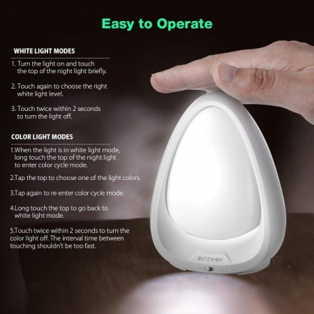 Lampa de Veghe BlitzWolf cu reglare touch a Intensitatii, lumina in diferite culori [3]