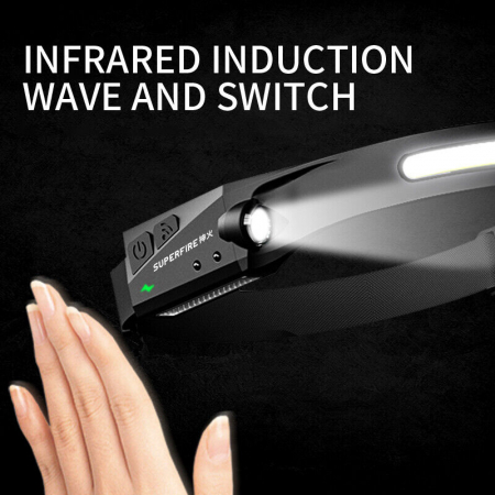 Lanterna LED pentru cap Superfire HL65, COB LED, 340lm, incarcare USB-C, control miscare mana [1]