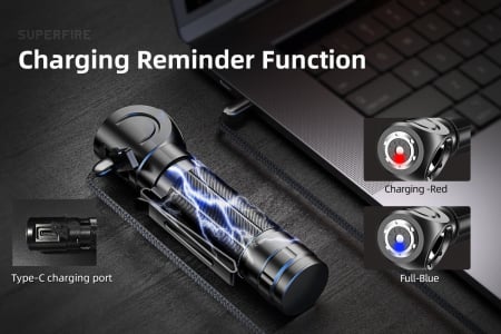 Lanterna Multifunctionala LED Superfire TH04, USB, 600lm, 120m, incarcare USB-C, suport cap, prindere magnetica [1]