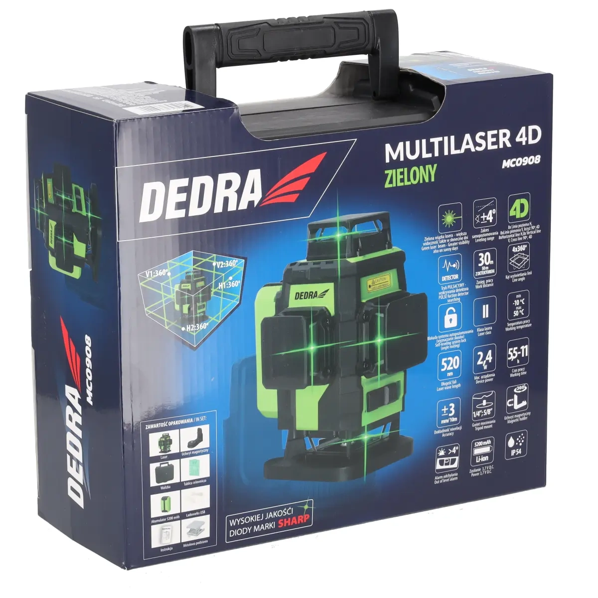 Laser, nivelă 4D DEDRA MC0908, fascicul verde, diode Sharp [8]