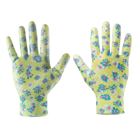 Echipament Protectie - Manusi de gradina cu nitril, design floral, 9", VERTO 97H142