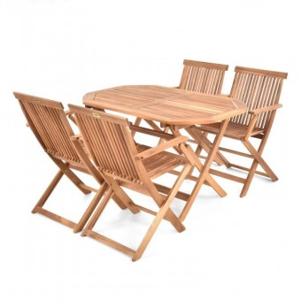 Mobila Gradina - Masa cu 4 scaune lemn masiv, salcam, Hecht Basic Set 4