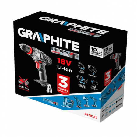 Mașină de găurit/înșurubat Energy+ 18V, Li-Ion, mandrină rapidă fără cheie,10 mm (fara acumulator inclus) GRAPHITE [8]