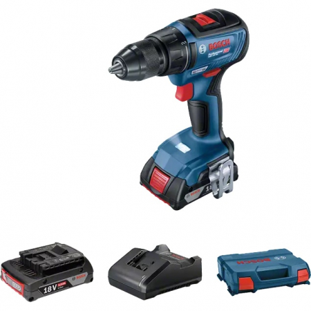 Masini de gaurit cu acumulatori - Masina de gaurit si insurubat pe acumulator Bosch Professional GSR 18V-50, 18 V, 50 Nm, 2 acumulatori 2Ah + incarcator, motor fara perii,  carcasa L-case
