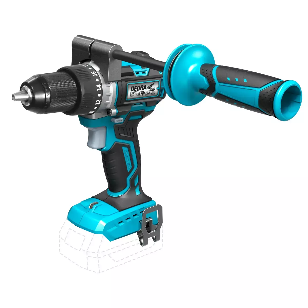 Masini de gaurit cu acumulatori - Mașină de găurit / insurubat, 18V, 85 Nm, 13 mm, fără perii DEDRA SAS+ALL DED7139