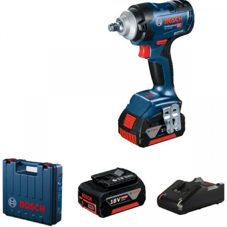 Masini cu impact - Masina de insurubat cu impact BOSCH GDS 18V-400 , cu 2 acumulatori Li-Ion 18 V, 5 Ah, patrat 1/2 inch, 400 Nm, M10-M20, valiza plastic