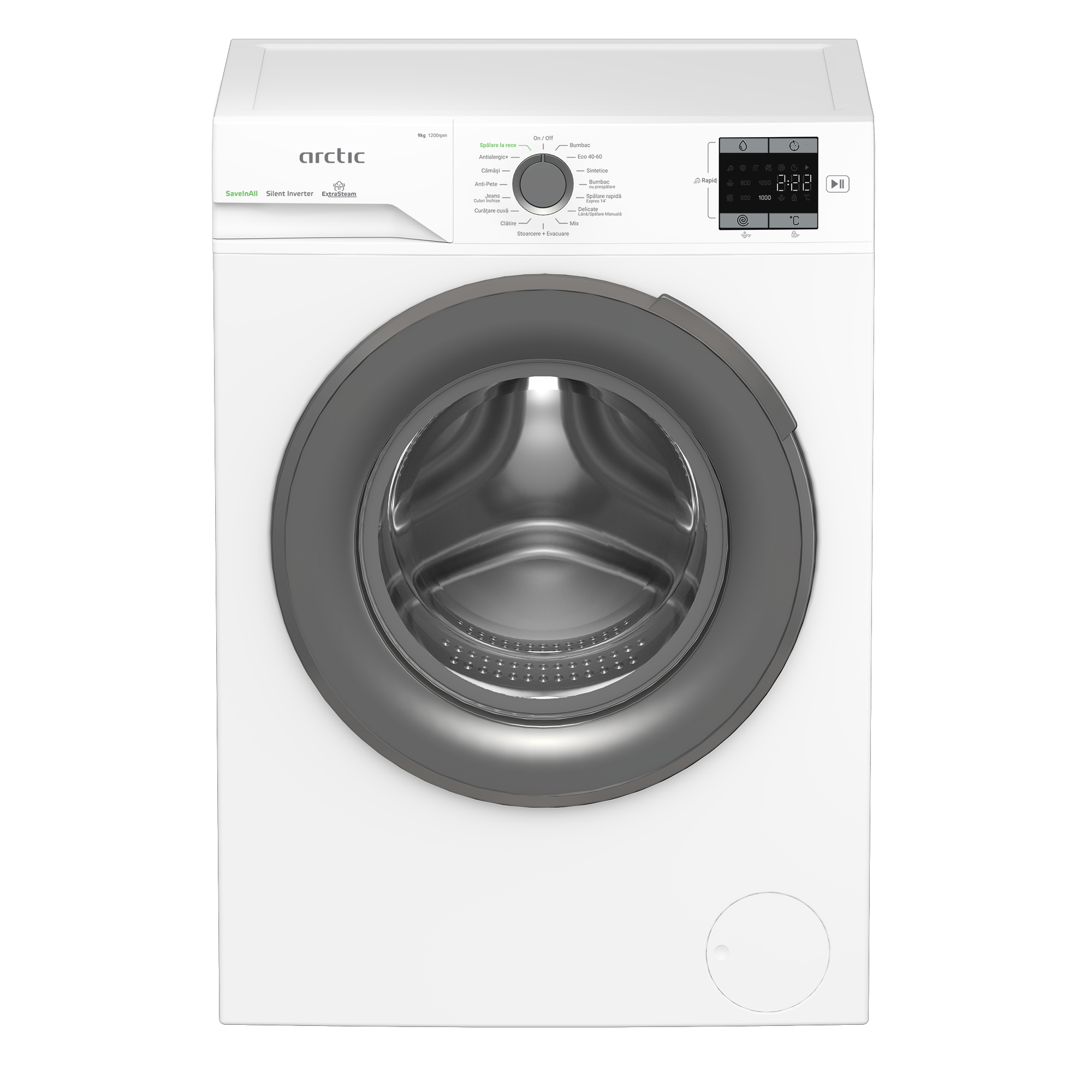 Electrocasnice Mari - Masina de spalat rufe Arctic APLM1WFSU19210WG, 9 Kg, 1200 RPM, Motor Silent Inverter, Drum Clean+Steam, Child Lock, Anticrease, Digital Display, Add-In, Clasa A, Alb