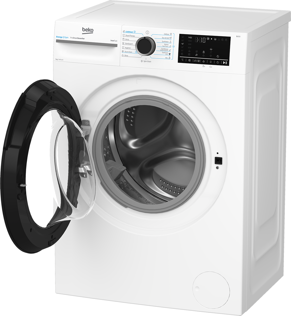 Masina de spalat rufe Beko BM3WFSU47415WB, 7kg, 1400rpm, Clasa A, 15 programe, Motor ProSmartInverter, EnergySpin, SteamCure, IronFast, Display, alb [2]